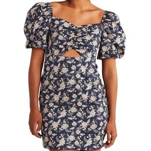 Boden Navy Floral Keyhole Cut Out Mini Dress with Puff Sleeves Size 8R US